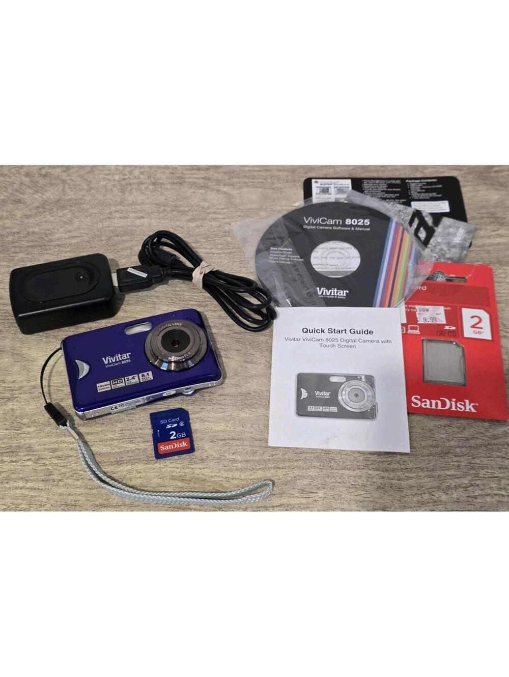 Vivitar ViviCam 8025 Digital Camera Purple Charging Cord & SD Card Incl. No Batt